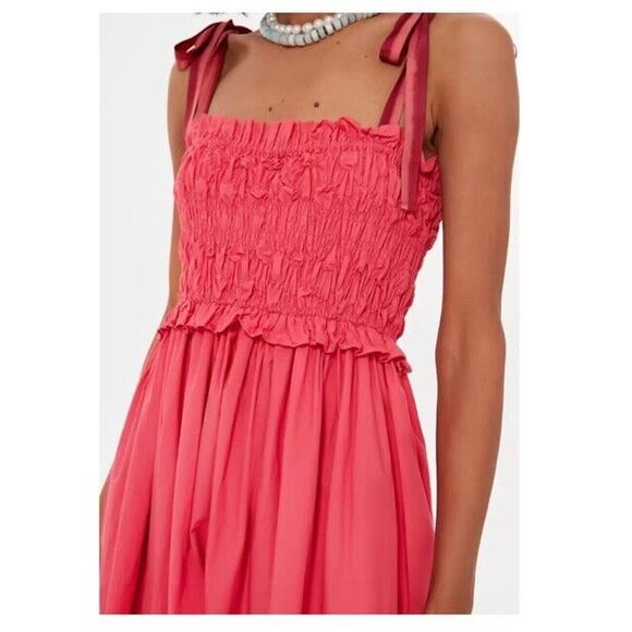 Ulla Johnson Akshara Midi Dress in Honeysuckle Pink Poplin Cotton Size 6 - Picture 3 of 12